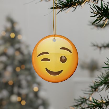 Ceramic Ornament of Winking Face Emoji