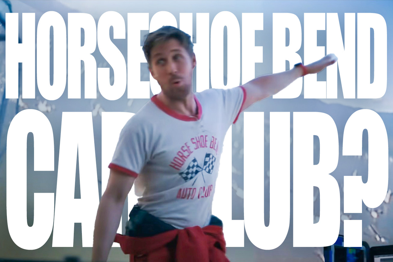 Article cover showing Ryan Gosling wearing Horse Shoe Bend Auto Club tee