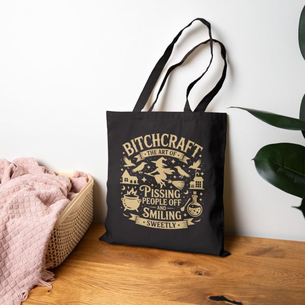 Bitchcraft Cotton Canvas Tote Bag | Witchy Tote for Shopping, Gifts, Halloween, Eco-Friendly Bag, Black Magic