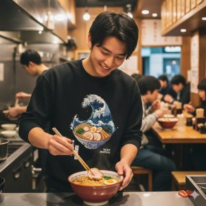 Great Wave Ramen Sweatshirt, Cozy Style, Gift for Sushi Lovers, Unisex Crewneck
