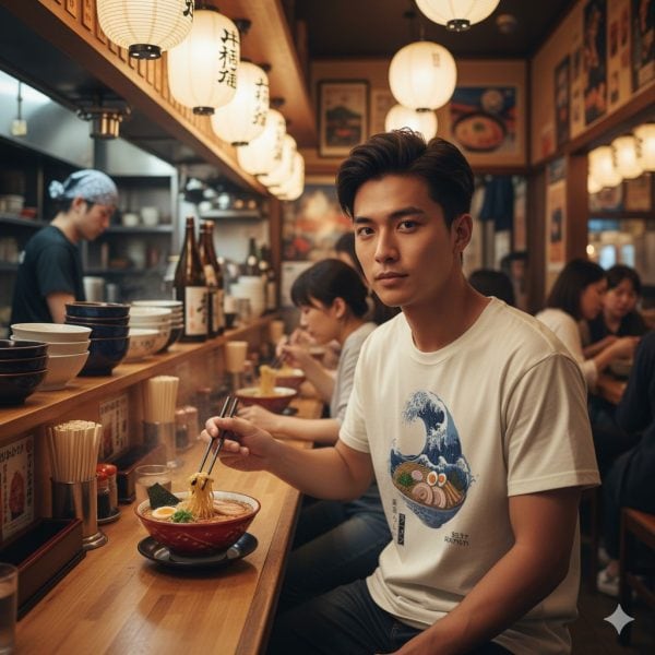Great Wave Ramen T-Shirt, Japanese Vibes, Gift for Sushi Lovers, Unisex Crewneck