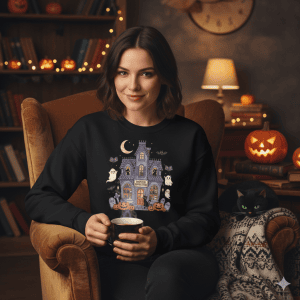 Haunted Bookstore Sweatshirt - Spooky Halloween Apparel, Cozy Fall Fashion