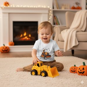 Rabbit Skins Boo-Dozer Infant Tee | Cute Halloween Baby Shirt, Ghost Bulldozer T-Shirt, Toddler Costume Top, Baby Halloween Outfit