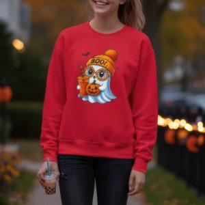 Teen & Kids Sweatshirt of Boo Jee Girly Ghost, Eyeglasses and Beanie, Special Halloween Gift