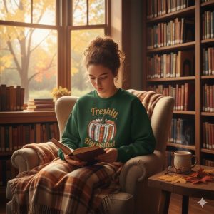 Teen & Kids Sweatshirt of Fall Book Pumpkin, Cozy Fall Kid's Apparel, Gildan Book Lover Gift