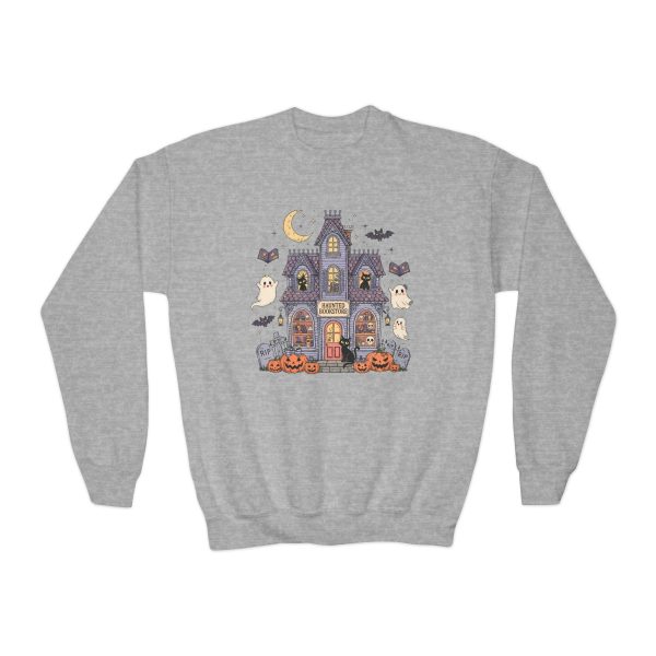 Teen & Kids Sweatshirt of Haunted Bookstore, Spooky Halloween Kid's Apparel, Gildan Fall Fashion for Kids