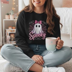Teen & Kids Sweatshirt of Spooky Ghost - Cute Halloween Gift, Girly Fall Apparel, Cozy Outfit, Trick or Treat, Ghost Lover Tee