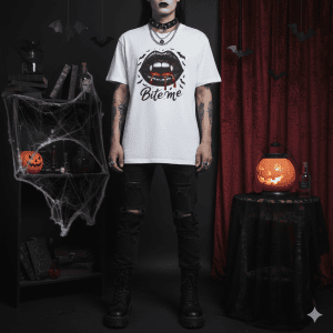 Vampire Kiss Goth Tee, Bite Me T-Shirt, Spooky Halloween Shirt, Goth Gifts for Halloween