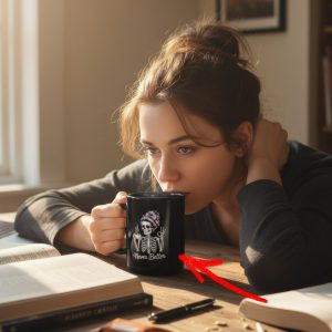10oz/15oz Messy Bun Skeleton Coffee Mug | Never Better Humorous Goth Mom Mug | Spooky Season Gift for Her | Black Ceramic Halloween Drinkware