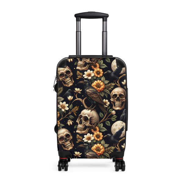 3 Sizes Suitcases of Gothic Floral & Skulls - Edgy Black and Gold Luggage for Dark Academia Travel