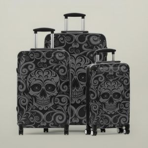 3 Sizes Suitcases of Gothic Sugar Skull - Unique Day of the Dead Luggage - Rolling Hard Shell Travel Bag with Macabre Art for Edgy Travelers