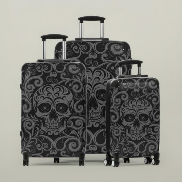3 Sizes Suitcases of Gothic Sugar Skull - Unique Day of the Dead Luggage - Rolling Hard Shell Travel Bag with Macabre Art for Edgy Travelers