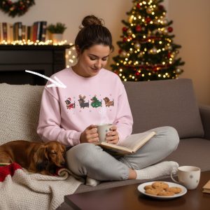 Dachshund Christmas Sweatshirt, Funny Wiener Dog Holiday Crewneck, Cute Sausage Dog Xmas Jumper, Unique Pet Lover Gift, Festive Puppy Tee