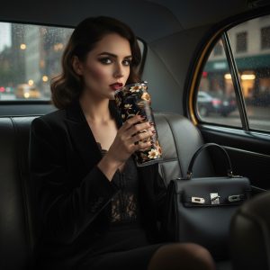 Dark Academia Aesthetic Mug, Luxury Black & Gold Tumbler, Insulated Coffee Cup Gift for Her, Prestige Fashion