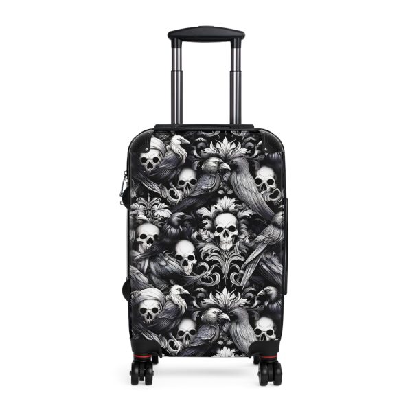 Gothic Raven and Skull Print Hardshell Luggage | Dark Aesthetic Witchy Suitcase | Alternative Black Vacation Travel Bag