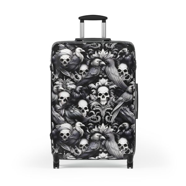 Gothic Raven and Skull Print Hardshell Luggage | Dark Aesthetic Witchy Suitcase | Alternative Black Vacation Travel Bag