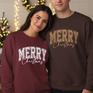 Minimalist Merry Christmas Sweatshirt, Vintage Style Holiday Jumper, Festive Couple Matching Crewneck, Cozy Christmas Gift for Her