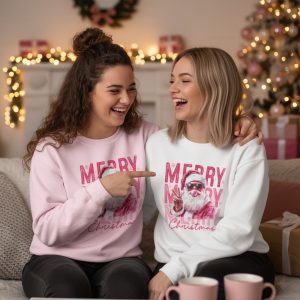 Pink Santa Sweatshirt, Funny Christmas Sweater, Bubblegum Santa, Aesthetic Holiday Jumper, Girly Y2K Christmas Gift for Her