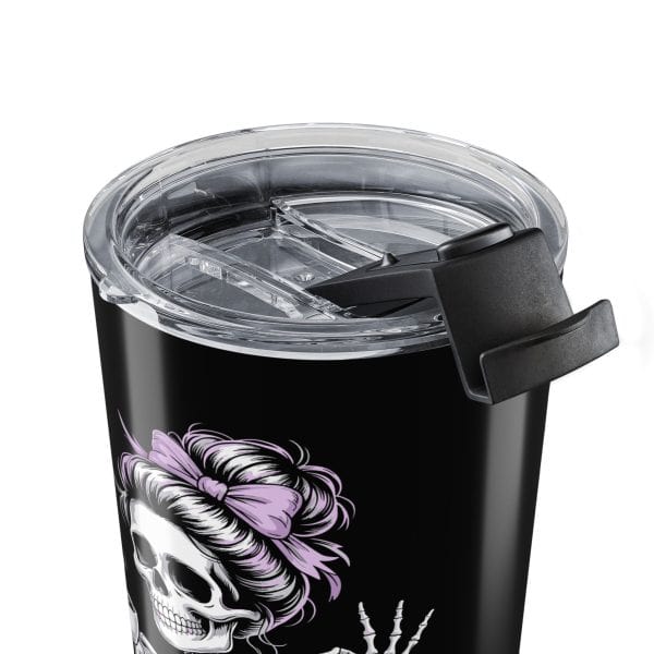 Skeleton 20oz Tumbler with Lid | Messy Bun Skull Travel Mug | 'Never Better' Sarcastic Insulated Cup | Funny Gift for Her