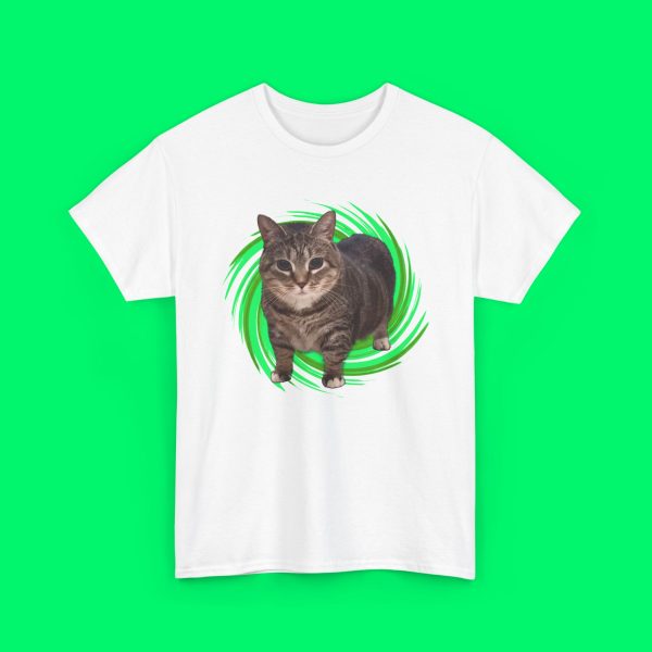 Spinning Cat Meme T-Shirt | Adorable Tabby Cat Lover Gift | Cute Pet Apparel with Green Text | Unisex Softstyle Shirt
