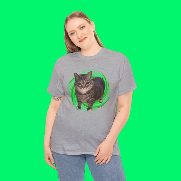 Spinning Cat Meme T-Shirt | Adorable Tabby Cat Lover Gift | Cute Pet Apparel with Green Text | Unisex Softstyle Shirt