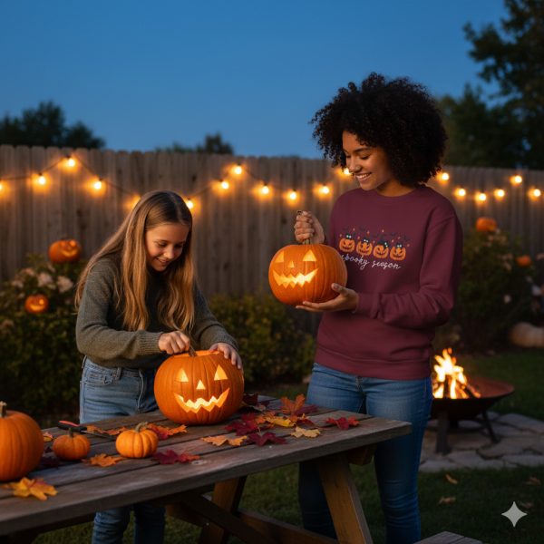 Teen & Kids Cozy Sweatshirt, Spooky Season Cats, Kids Halloween Apparel, Pumpkin Sweatshirt, Cozy Fall Sweater