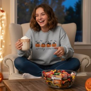 Teen & Kids Cozy Sweatshirt, Spooky Season Cats, Kids Halloween Apparel, Pumpkin Sweatshirt, Cozy Fall Sweater