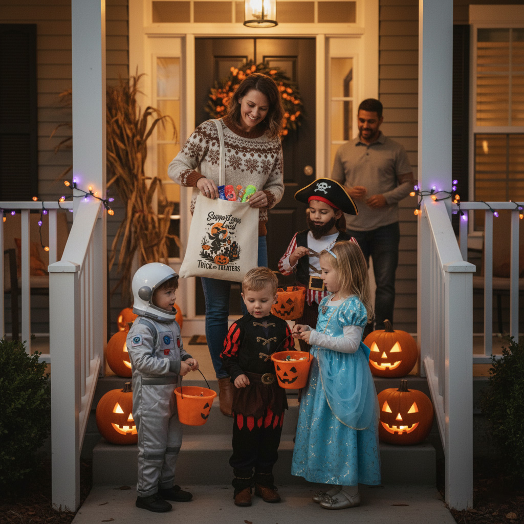 Treats Bag for Halloween | Support Your Local Trick or Treaters Tote Bag | Vintage Canvas Shopper | Spooky Eco-Friendly Gift