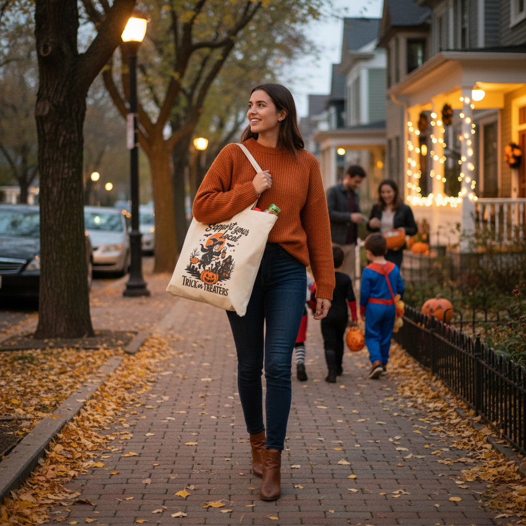 Treats Bag for Halloween | Support Your Local Trick or Treaters Tote Bag | Vintage Canvas Shopper | Spooky Eco-Friendly Gift