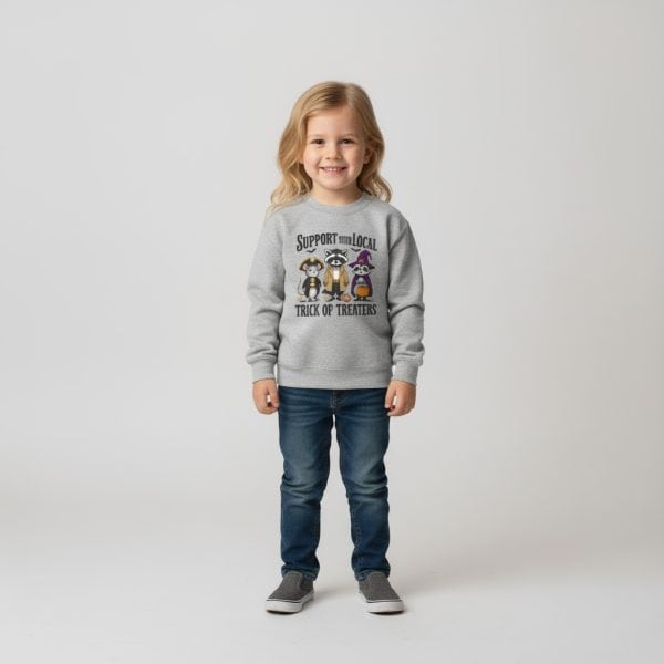 Youth Sweatshirt Support Your Local Trick or Treaters | Funny Kids/Teen Halloween Costume Top | Boys Girls Spooky Season Sweater
