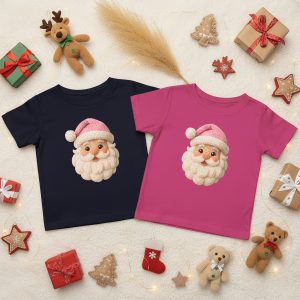 Adorable Pink Hat Santa Toddler Christmas Shirt - Unisex Kids Festive Holiday Tee - Cute Baby's First Christmas Outfit - Soft Cotton Short Sleeve Top