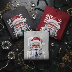 Bling Gemstone Santa Sweatshirt Unisex | Sparkly Christmas Sweater | High-End Holiday Apparel | Unique Faux Bejeweled Santa Jumper | Premium Festive Top