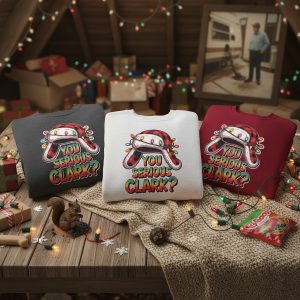 Christmas Vacation Sweatshirt Unisex | "You Serious Clark?" Holiday Crewneck | Funny Family Christmas Movie Gift | Clark Griswold Attic Lights Sweater