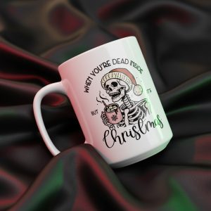 Dead Inside But It's Christmas Mug, Funny Skeleton Holiday Coffee Cup, Spooky Xmas Gift, Goth Christmas Decor, Unique Secret Santa Present