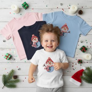Faux Yarn Crochet Snowman Tee by Rabbit Skins for Toddlers - Winter Pullover for Baby Boy Girl - Cozy Cotton Crewneck Jumper - Christmas Photo Outfit Gift