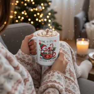 Funny Melting Snowman Mug, I'm Fine It's Fine Christmas Mug, Sarcastic Holiday Coffee Cup, Winter Present for Friend