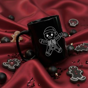 Gothic Skeleton Gingerbread Mug | Emo Christmas Gift | Black Coffee Cup | Spooky Holiday Drinkware | Alternative Xmas Decor | Punk Rocker Hot Cocoa