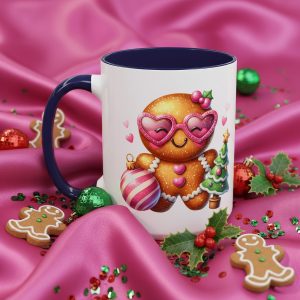 Sparkly Pink Heart Glasses Gingerbread Girl Christmas Mug - Cute Barbiecore Teen Holiday Hot Cocoa Cup - Girly Xmas Gift for Best Friend