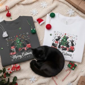 Youth Sweatshirt of Merry Catmas Christmas for Cat Lovers | Cute Black Cat Xmas Tree Gift | Cozy Holiday Feline Crewneck Sweater